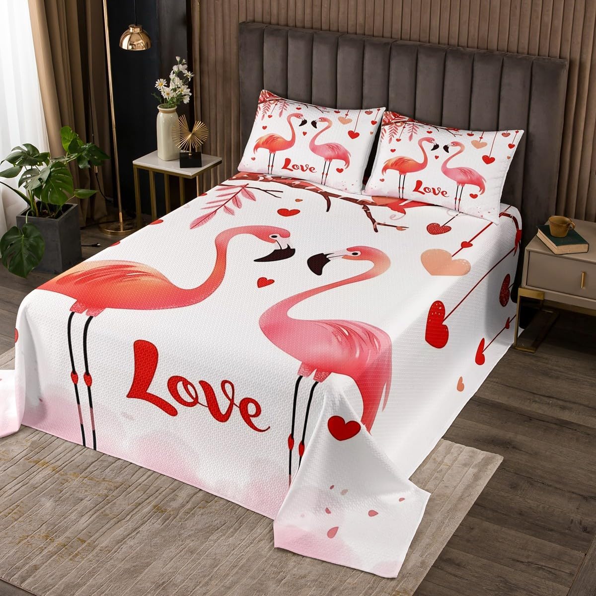 Feelyou Valentine's Day Bedspread Red Pink Heart Bedspread for Kids Boys Girls Love Heart Coverlet Set Romantic Love Quilted Bedroom Collection 2Pcs Twin Size