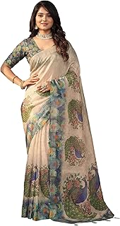 AKHILAM Women's Women's Linen Cotton Silk Saree with Unstitched Blouse Piece | Saree for Women | Saree with Blouse Piece |...