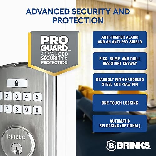 Miniatura 5 de BRINKS Cerraduras de puerta de seguridad, entrada sin llave de alta seguridad, cerradura electrónica inteligente con cerrojo, hasta 50 códigos,