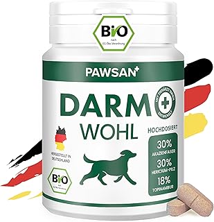 PAWSAN® Bio Darmkur Hund - HOCHDOSIERT - Ohne Probiotika Hund Darmflora aufbauen - pflanzliche Gras und Kotfresser Drops - Darmwohlsticks OHNE Zusätze - Bio-Qualität Made in Germany - 100 Tabletten product image
