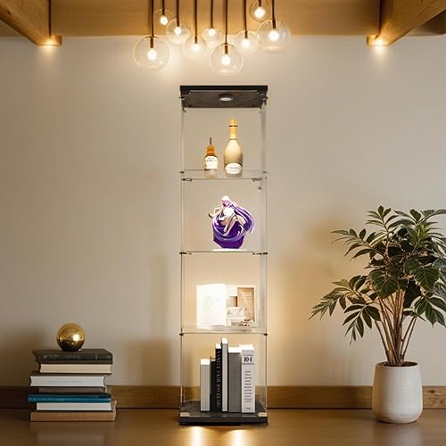 Miniatura 6 de Zipzop Moderno gabinete de exhibición de cristal de 64.5 pulgadas con 4 estantes con cerradura y luces, vitrina iluminada de la colección Curio,