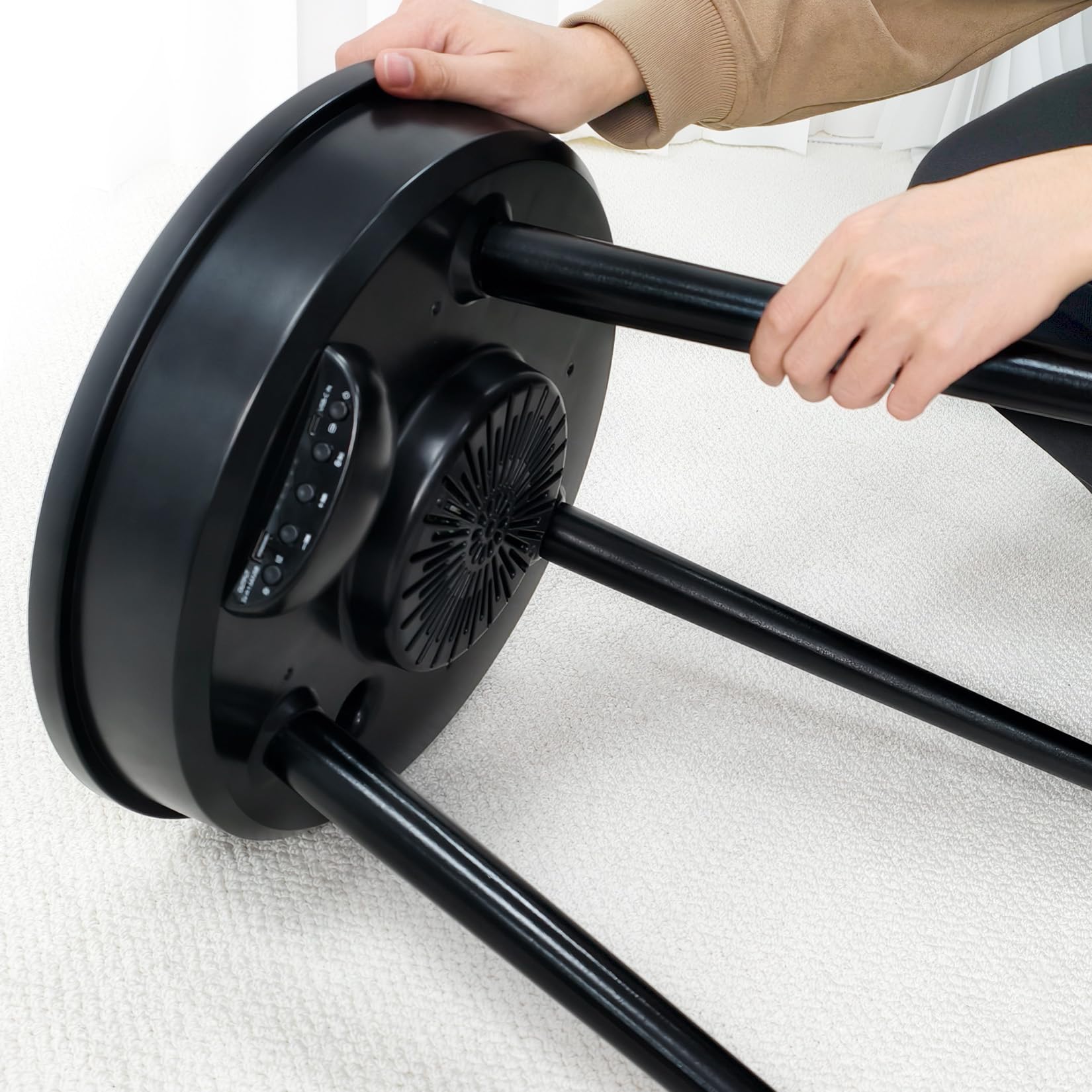 FATIVO Tavolino Basso con Bluetooth Speaker per Soggiorno: Comodino Piccolo camera da letto Rotondo Tavolino Caffè in Legno da Salotto con Porta USB, 40x40x57 cm