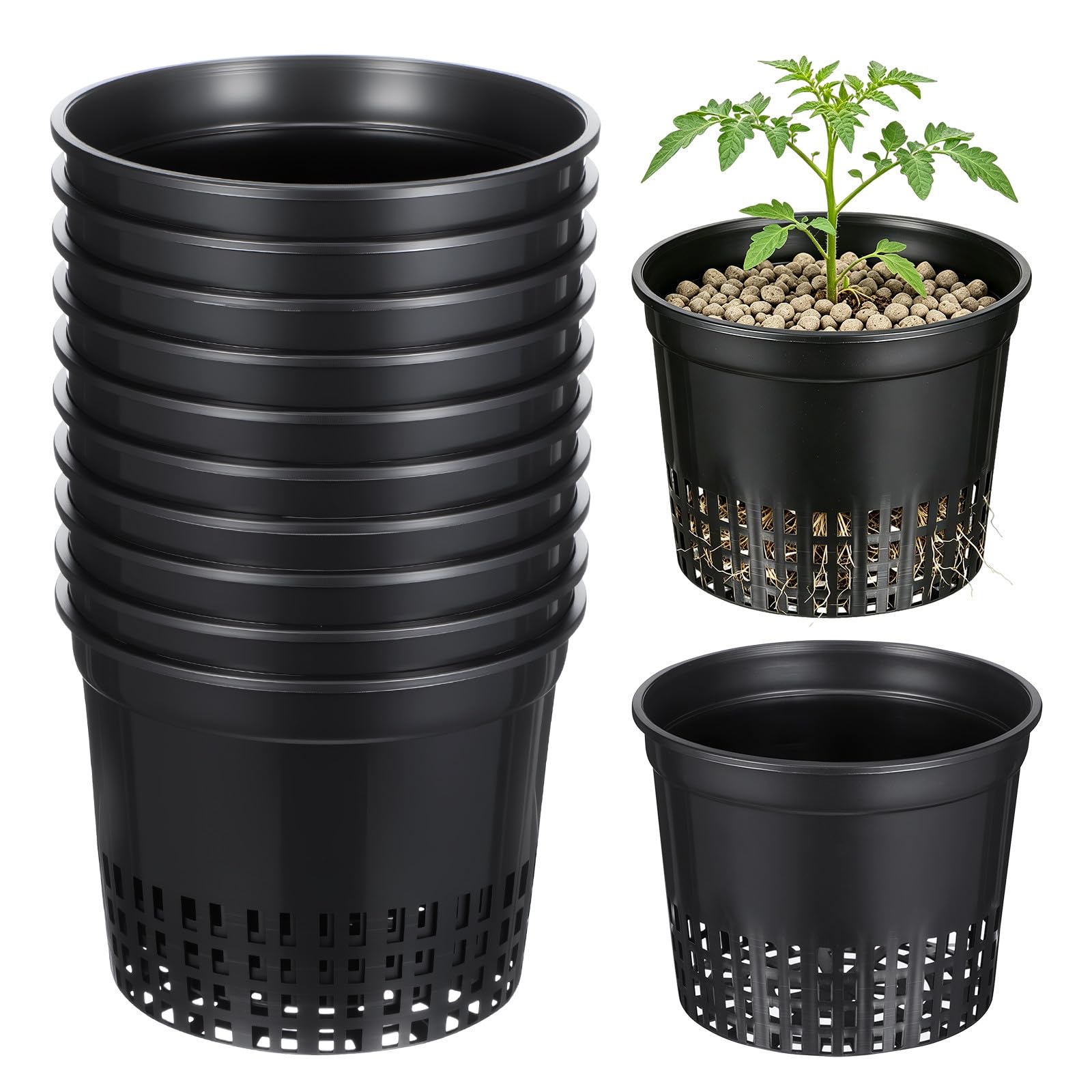 Macetas hidropónicas para plantas en casa con drenaje uniforme de plástico negro KOMBIUDA