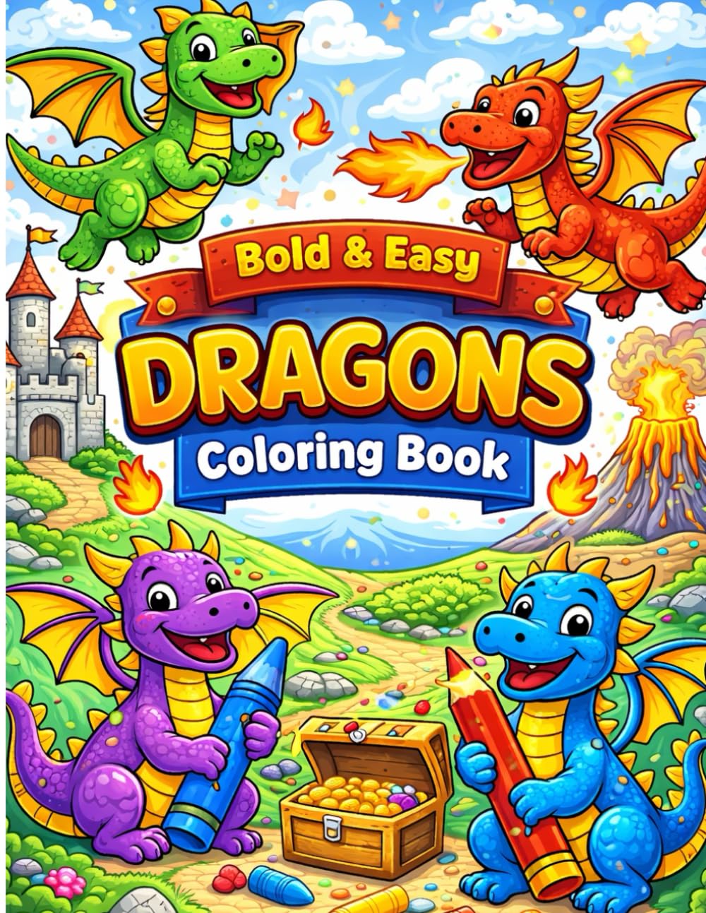 Bold and Easy Dragons Coloring Book: Fun and Simple Dragon Coloring Pages for Kids