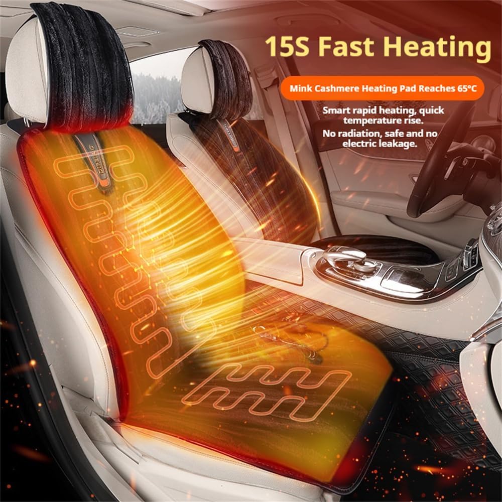 Winter Plush Car Seat Cushion Set for Front Seats, Soft Short Velvet Warm Cover with Non-Slip Bottom, Universal Fit Car Interior Protector for Driver & Passenger (Black)