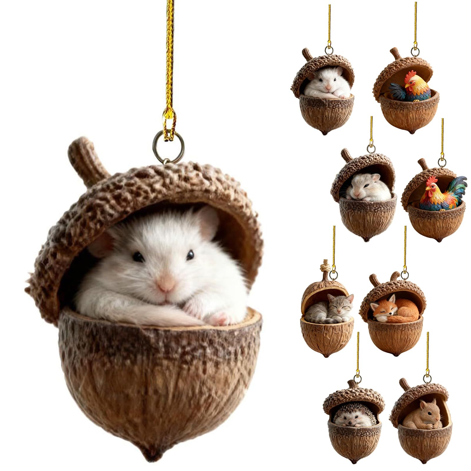 Anwhriet Forest Animal Acorn Ornaments - 2D Acrylic Cute Hanging Decorations, Rustic Nature-Themed With Squirrels, Hedgehogs, Foxes, Cardinals, Owls And Rabbits (A)