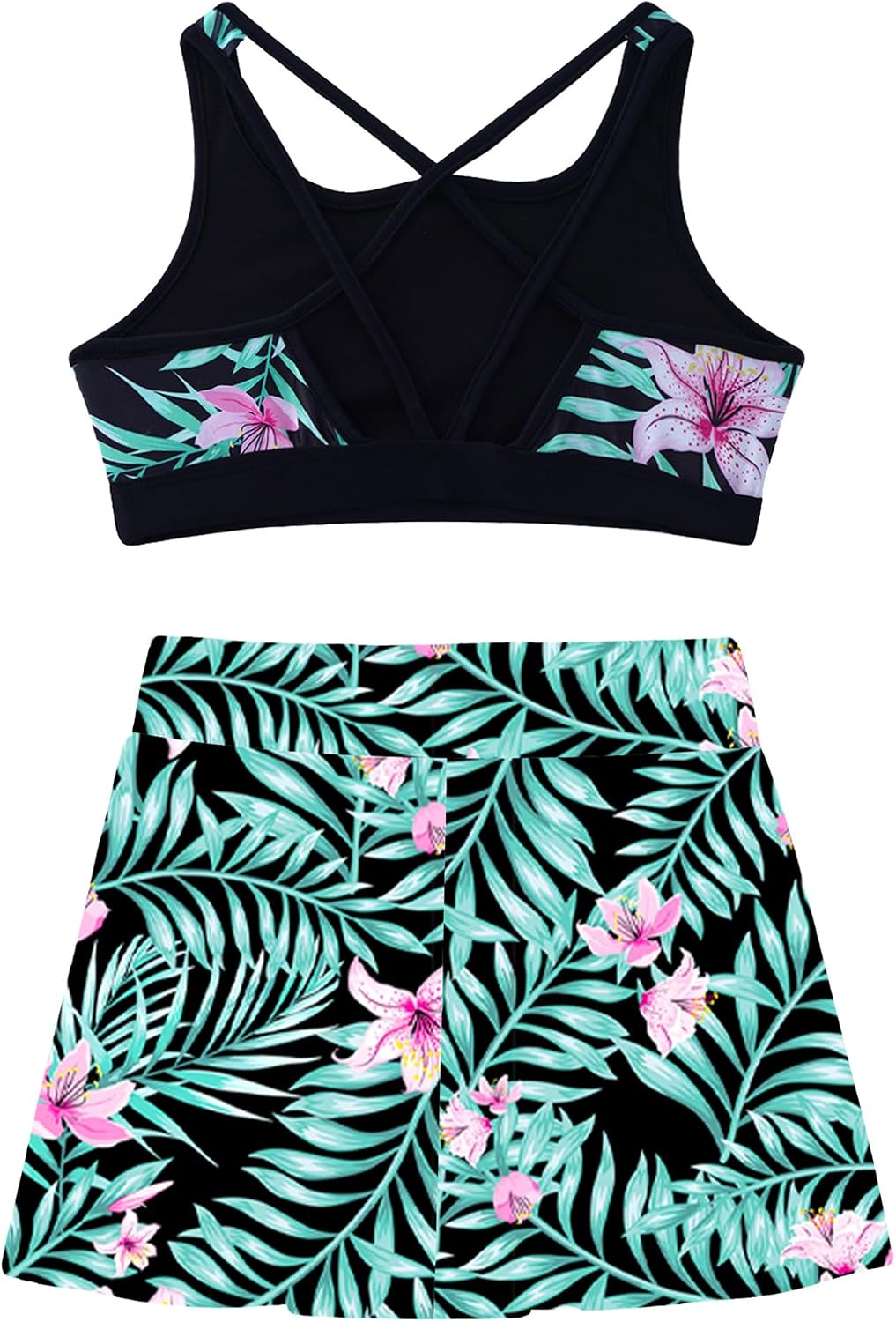 Two Pieces Bathing Suit for Kids Girls Flower Butterfly Printed Swimwear Set Rash Guard Swimsuit