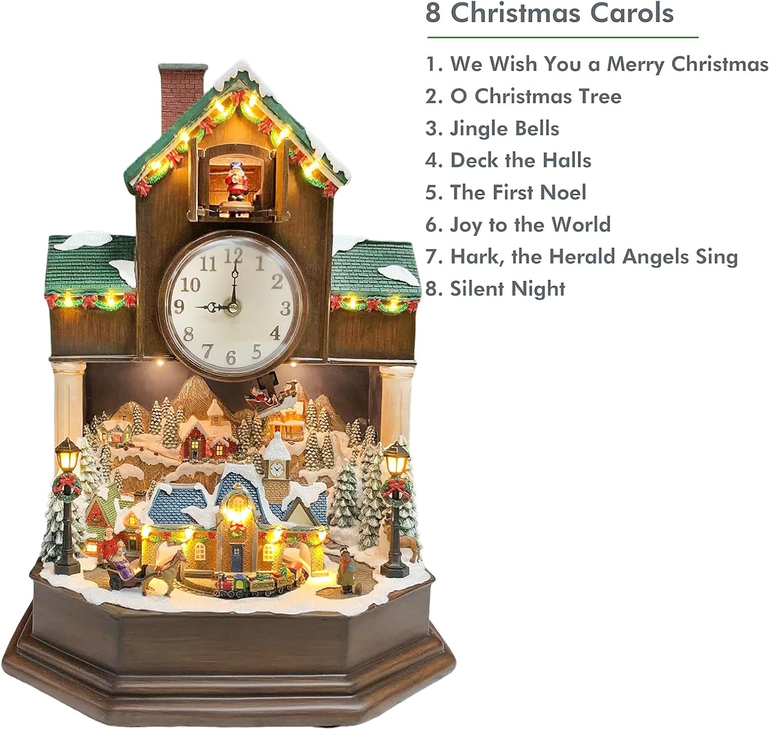 MOMENTS IN TIME 17.1” Christmas Cuckoo Clock with Animated Christmas Village Scene LED Lights Music & Hourly Cuckoo Function Plug-in Power Adapter Included Holiday Home Décor Display