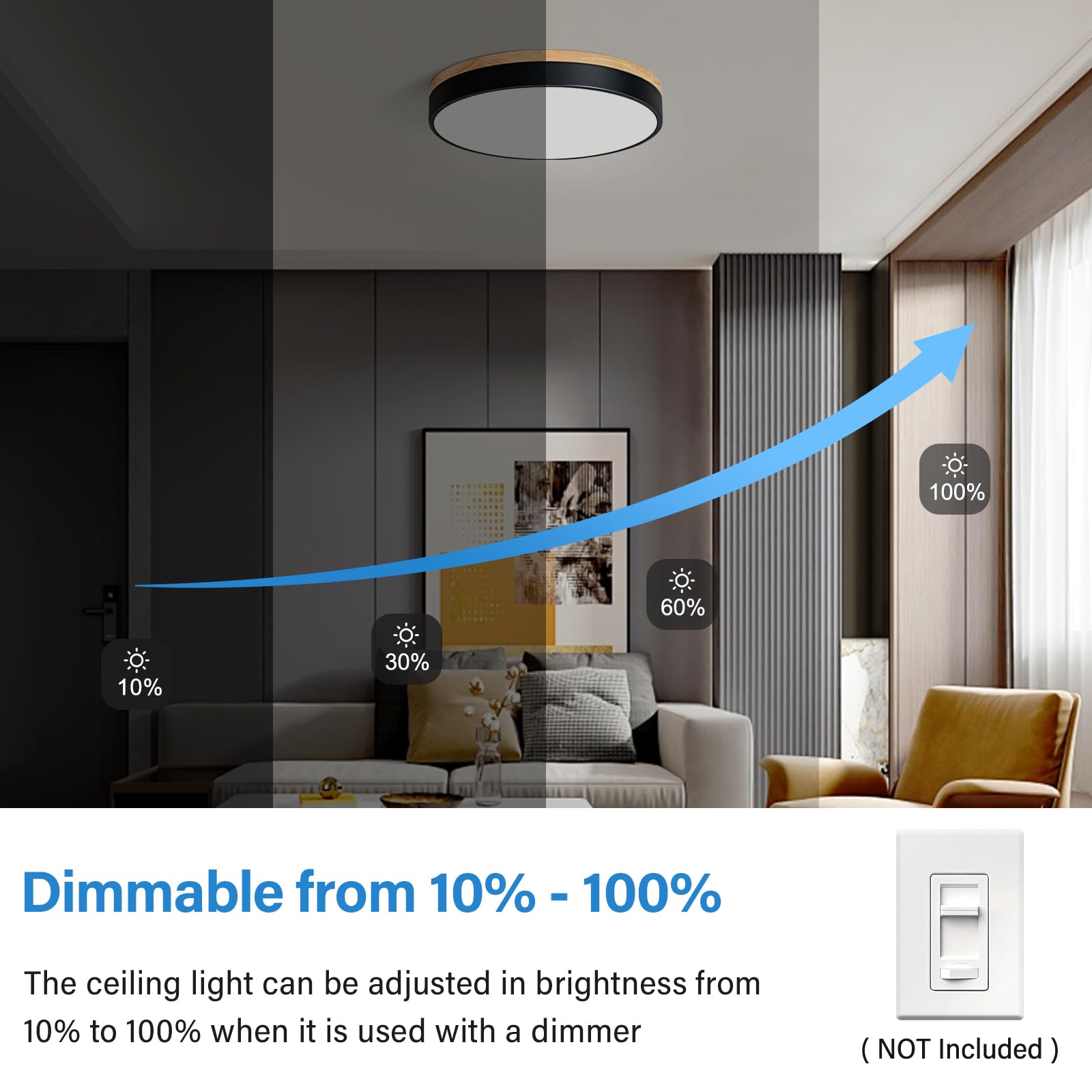 Lámpara De Techo LED De Madera Regulable, 5CCT 2700K-6000 K