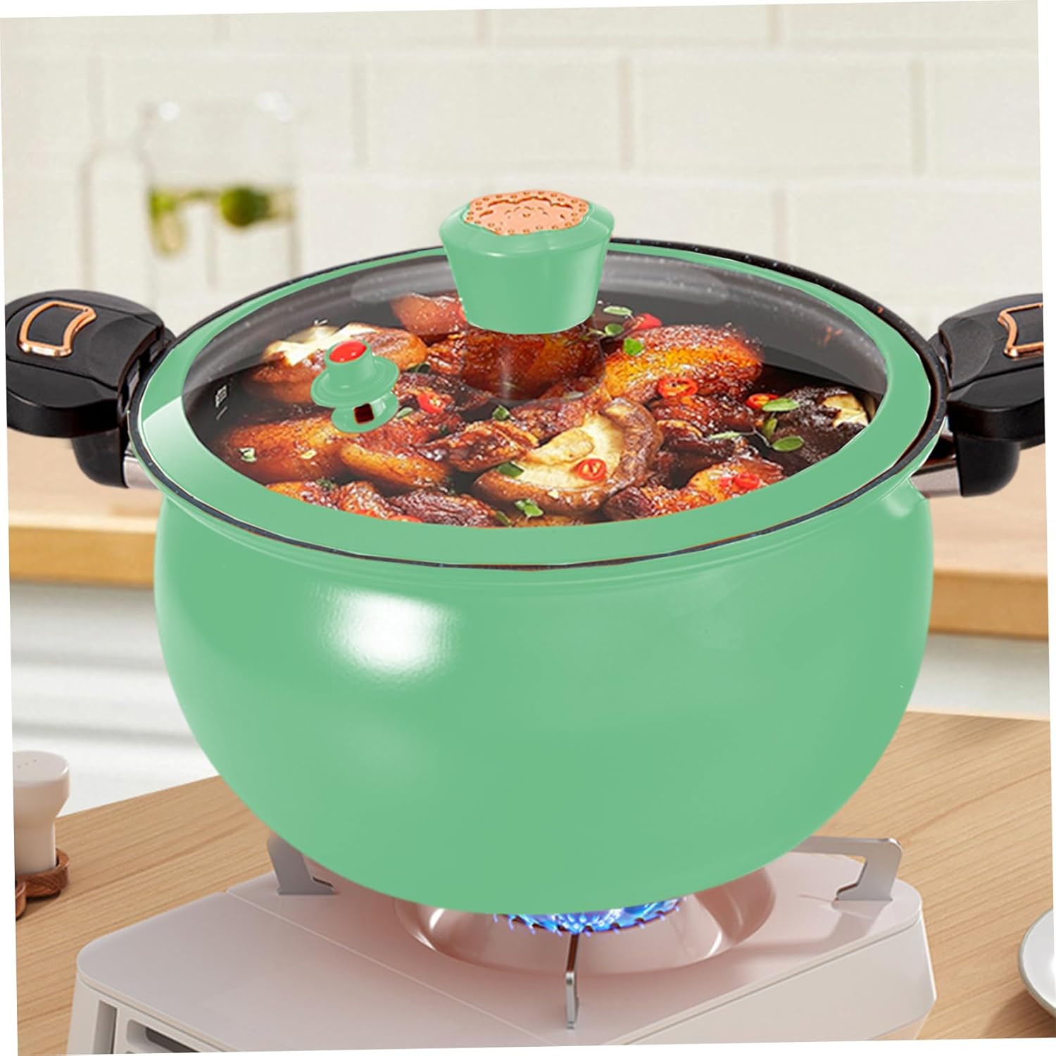 Pressure Pot, Mini Pressure Cooker, 8L Fast Heating Pot with Lock Handles, Non-stick Stockpot with See-Through Lid for Gas, Induction, Electric Stoves, Green, Pumpkin