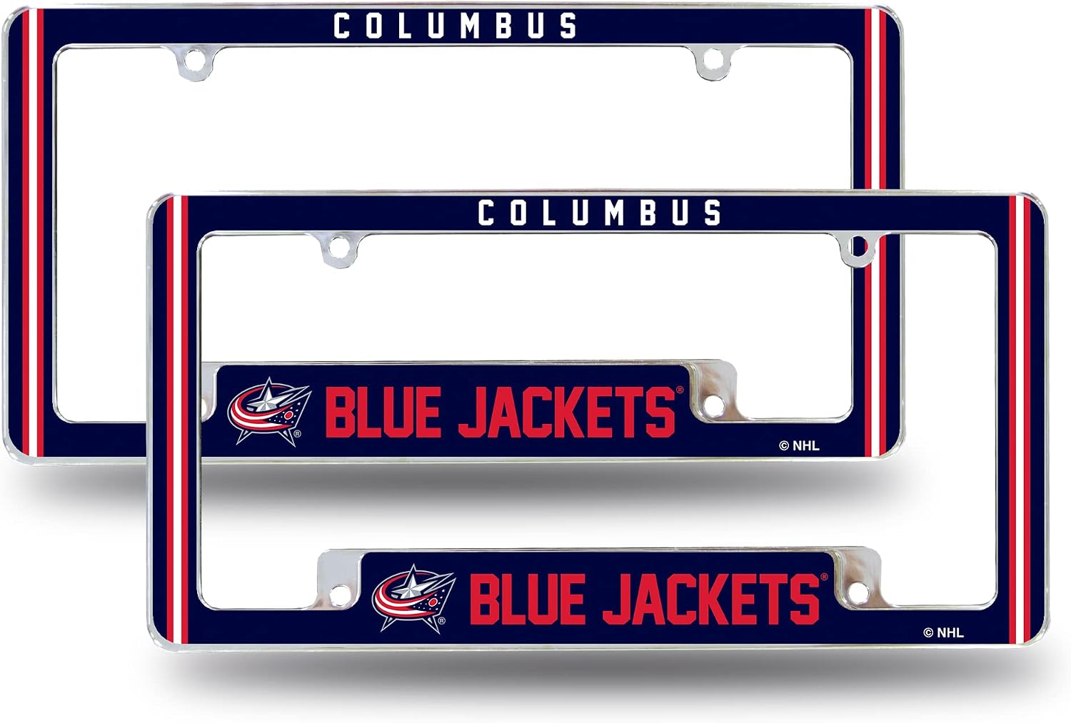 Rico Industries NHL Hockey Classic 12" x 6" Chrome All Over Automotive License Plate Frame for Car/Truck/SUV (2 Pack)