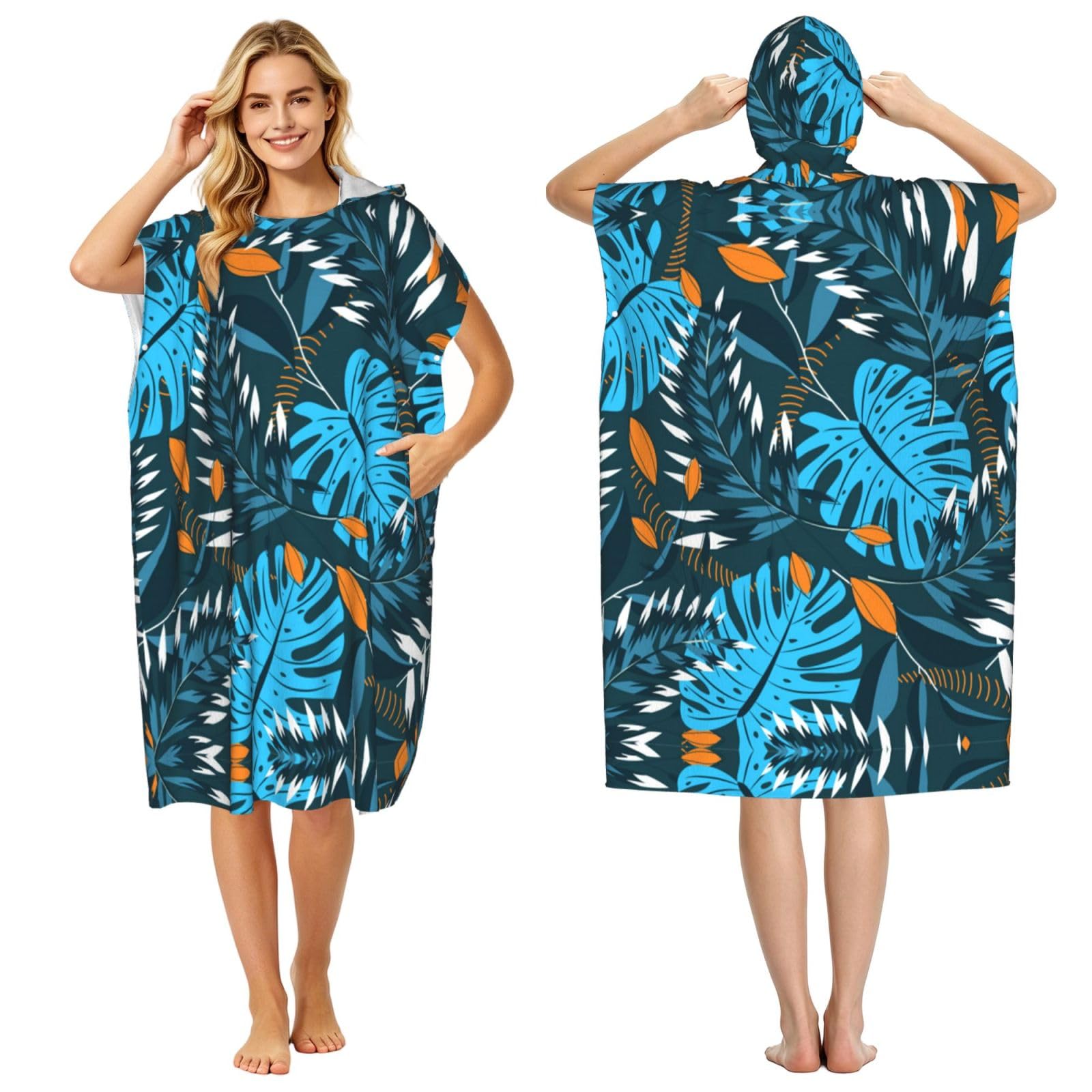Peignoir de plage à capuche feuilles tropicales pour la piscine et les vacances