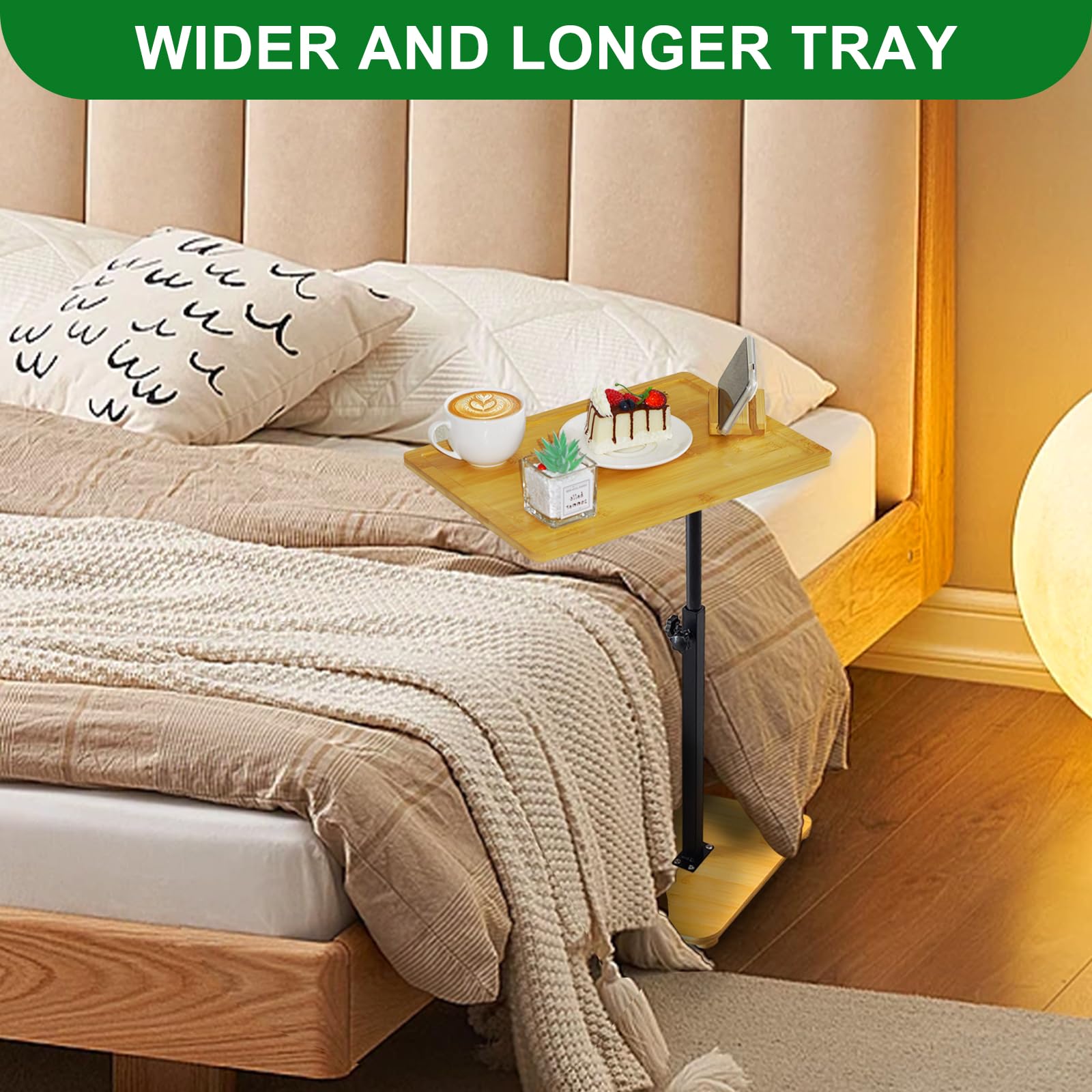Bambus Sofa Tablett - 360° Schwenkbar & Höhenverstellbar Für Couch, Bett & Badewanne