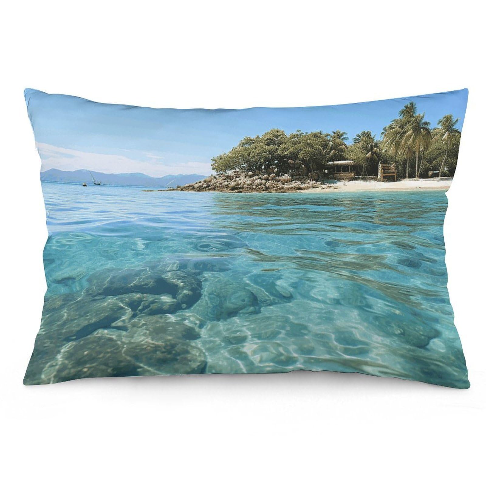 2 Pack Pillow Cases for Hair and Skin, Soft Breathable Pillow Case Covers with Hidden Zipper, Fiji Island and Clear Sea Pillowcase 12 "x20 Pillow Covers for Sleeping Gift