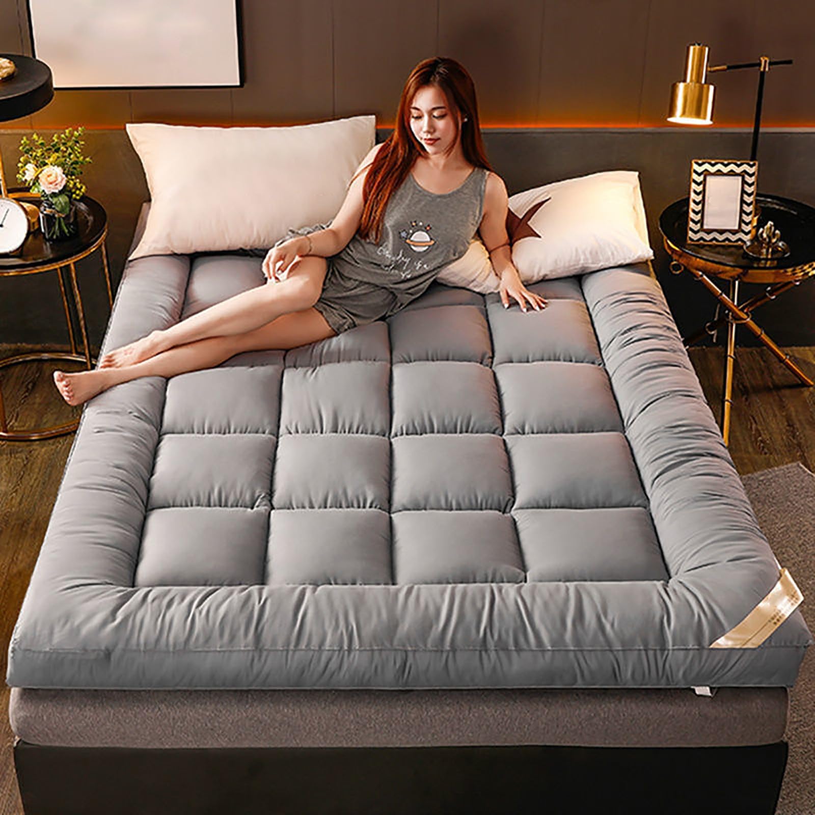 Klappmatratze Futon Matratze Bodenmatratze Gepolsterte Japanische Tatami Gesteppte Bett Dicke Faltmatratze Schlafmatte Rollmatratze Bodenliege Gästematratze Gästebett Klappbar 120x200cm Grau