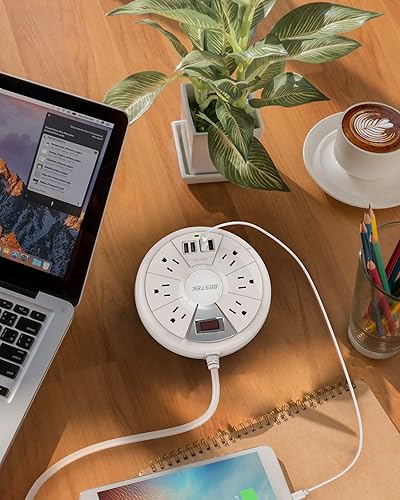 Miniatura 7 de BESTEK - Tira de alimentación de viaje, cable de extensión de 6 pies con 4 puertos USB y 6 salidas (13A 125 V), regleta protectora de sobretensiones