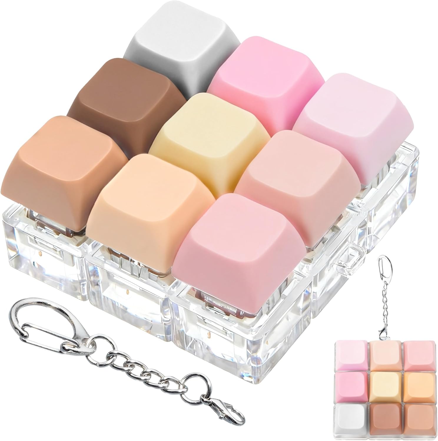 Keyboard Fidget Toy Clicker Fidget Keychain, 9-in-1 Stress Relief Desk Toys Decompression Button Keyboard with Removable Keycaps, Anxiety Relief Valentine's Day Gifts for Adult (9 Color-Morandi