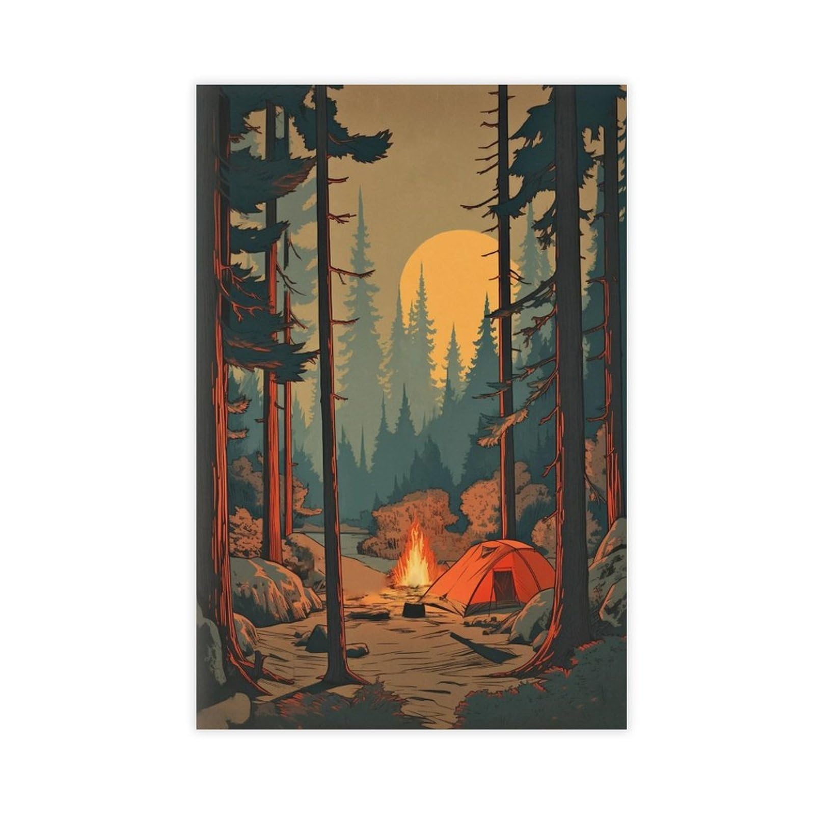 Bareronor Campfire Forest Canvas Poster for Dorm Room Decor Gift