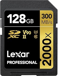 Lexar Professional 2000x 128GB SDXC UHS-II Memory Card, C10, U3, V90, Full-HD & 8K Video, Up To 300MB/s Read, for DSLR, Cinema-Quality Video Cameras (LSD2000128G-BNNNU)