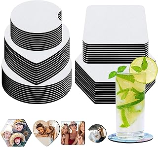 HIMOMO 50 PCS Sublimation Blank Car Coasters, 5 Style Bulk Square Blank Cup Mat, Circular Opening Blank Sublimation Coasters for Thermal Sublimation DIY Crafts Sublimation Transfer Heat Office Décor