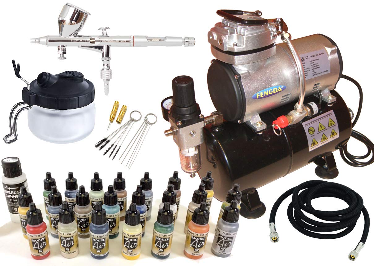 Der beste Airbrush Komplett Set3 mit Vallejo Farben für Modellbau und 3D Drucker-Produkt / 3D PRINT Miniatures Postprocessing Kit 3
