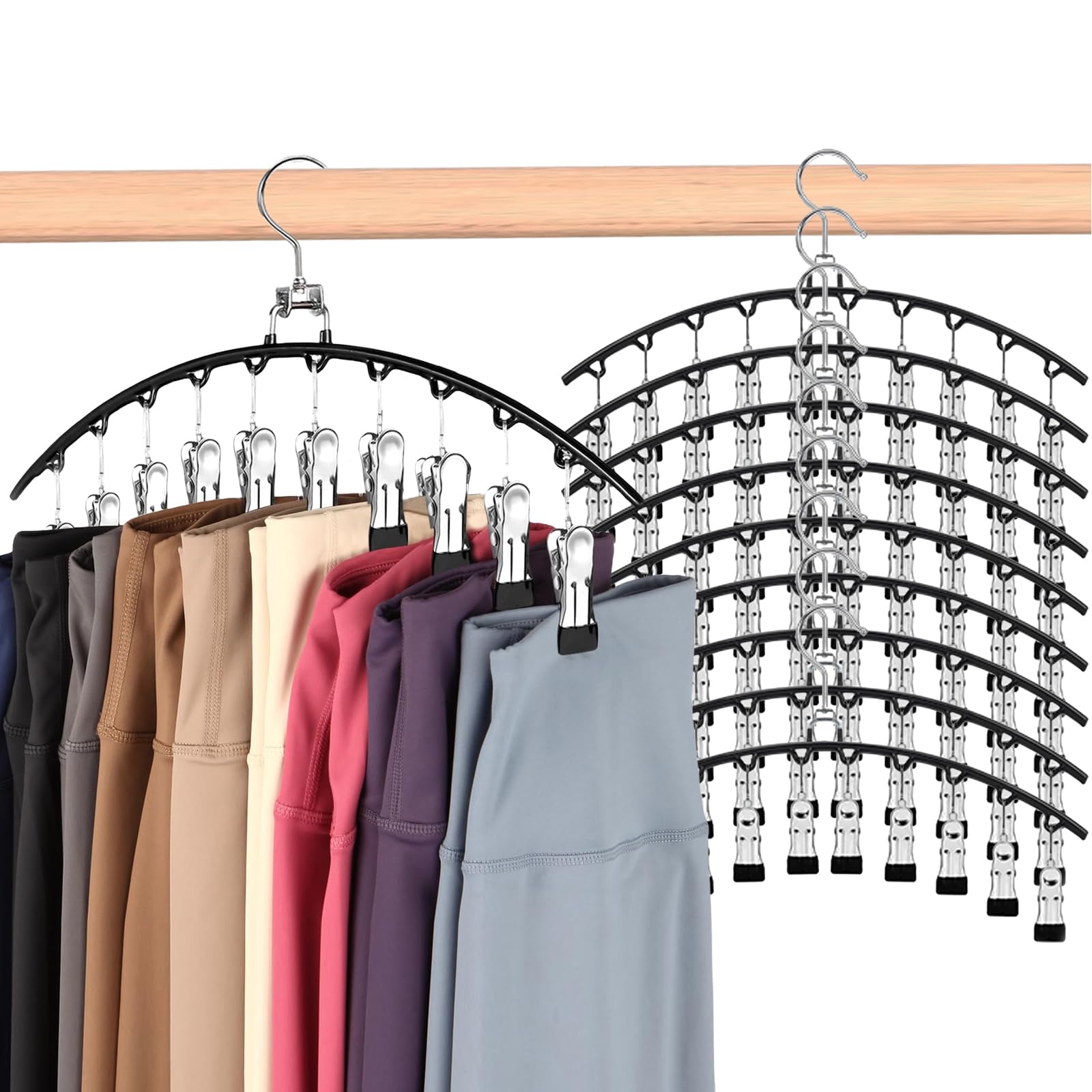 Hendiy Rotating Pants Hanger - 10 Pack With Clips, Holds Up To 100 Leggings, Space-Saving Closet Organizer