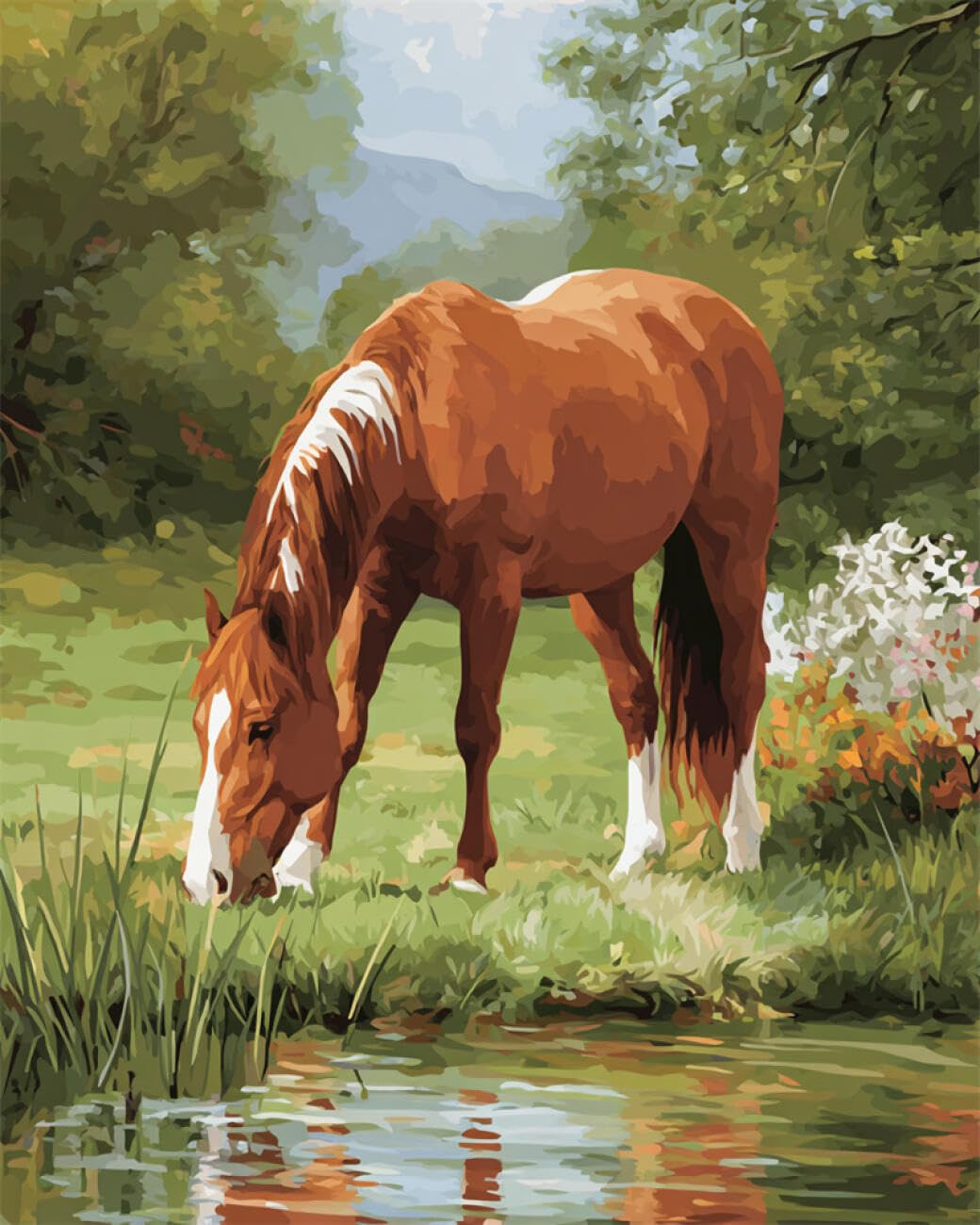 RKFLGEW DIY Seed Bead Embroidery Kits Oil Painting of Horses 40x50cm