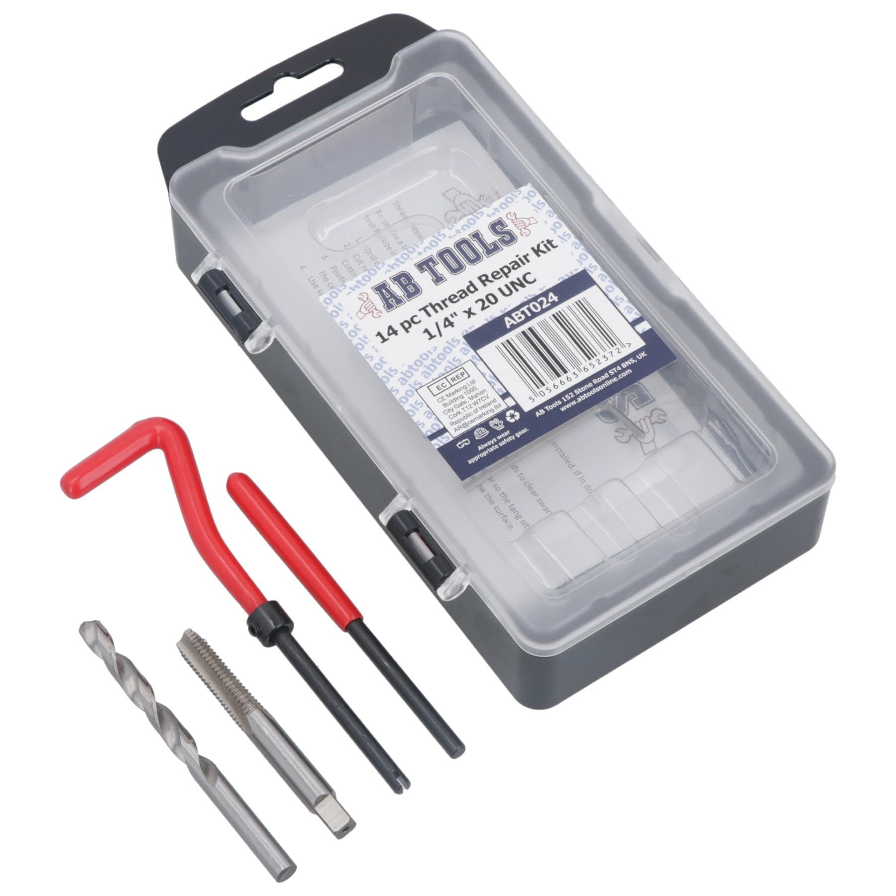 AB Tools 1/4" x 20 UNC Kit de réparation de filetage hélice pour filetages endommagés, ensemble de 14 pièces
