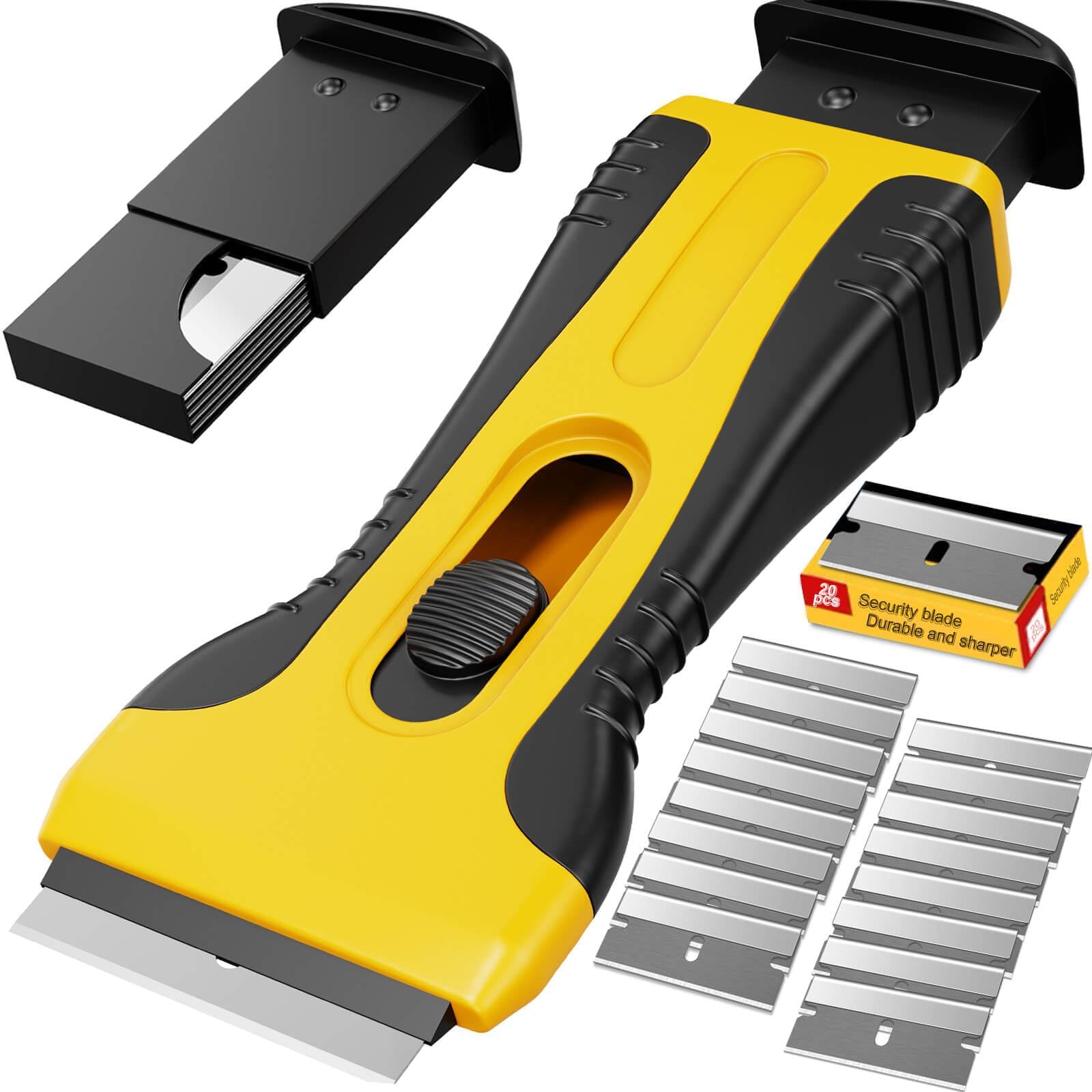 Razor Blade Scraper Tool With 20pcs Extra Blades, Razor Scraper For Cleaning Glass,Stove Top, Cooktop, Window, Oven, Paint, Sticker, Tile, Non Scratch