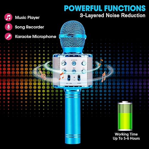 Miniatura 55 de BlueFire - Micrófono inalámbrico Bluetooth 4 en 1 con luces LED, portátil, para niños, niñas, niños y adultos, karaoke Púrpura