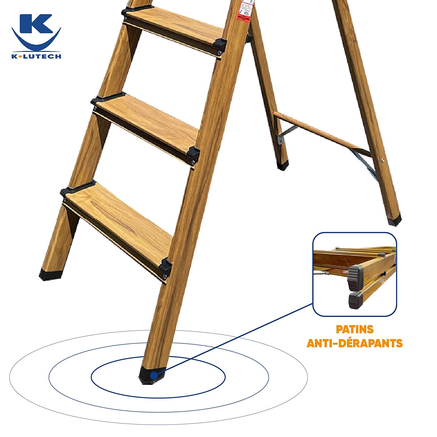 KELI - Escabeau Domestique, Marchepied, Fabriqué en Aluminium Finition Bois (Chêne Naturel) (5 Marches (Hauteur de Travail 2,47))