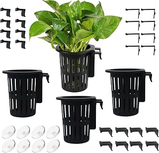 BAIFULAI 4 Pieces Aquarium Plant Holders: Floating Plant Holder with Hooks and Suction Cups, Floating Water Pot for Aquaponic Plant Growing Landscape Plants Aqua Cape Decoration