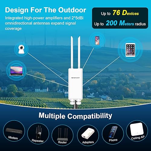 Miniatura 4 de NEWFAST Punto de acceso al aire libre de largo alcance AC1200 NF-A882, extensor WiFi para exteriores IP66 con 3 puertos Gigabit, repetidor WiFi