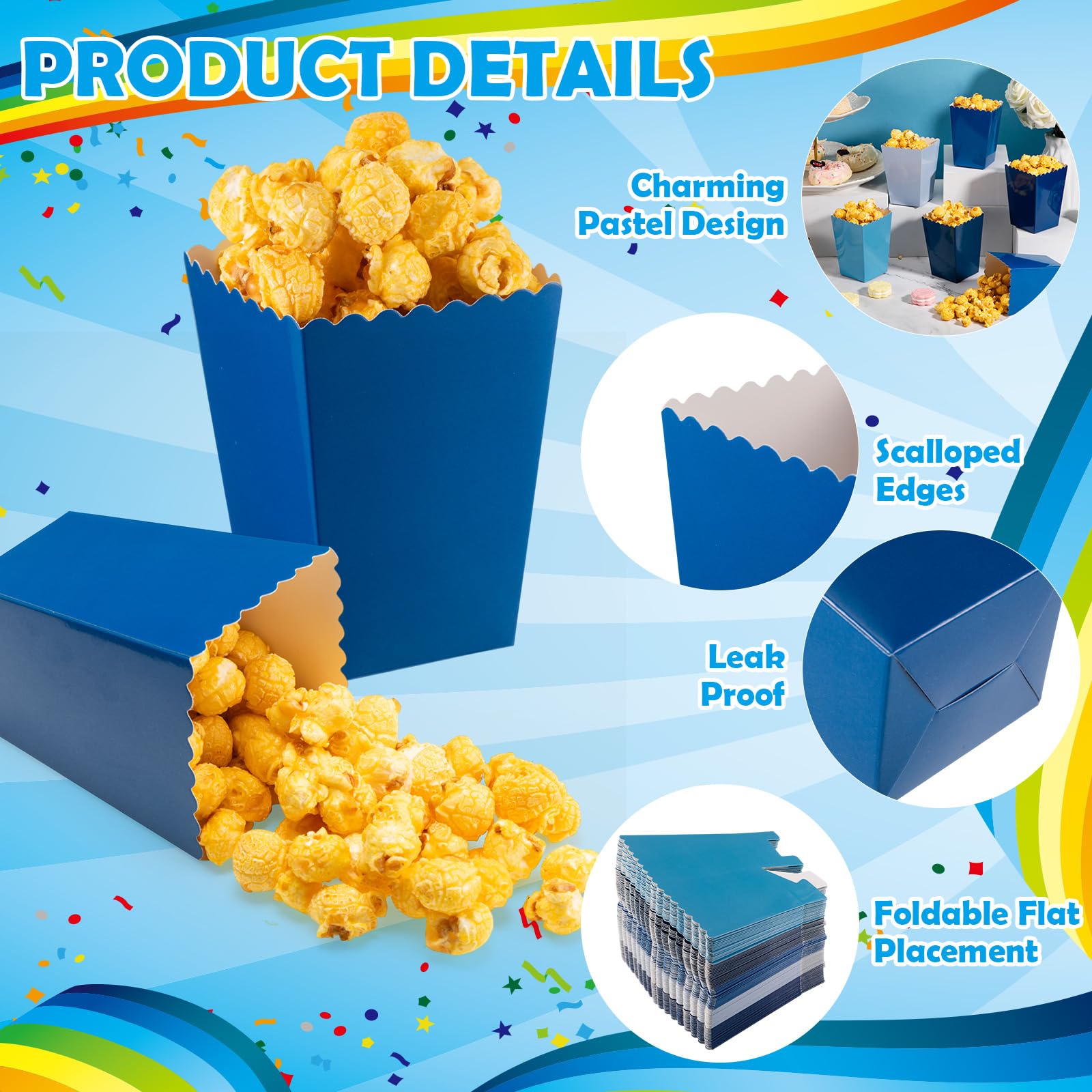 100 Stück Mini-Popcornboxen – Bunte Papiertüten, 5 Pastellfarben, Für Partys, Filmabende & Hochzeiten