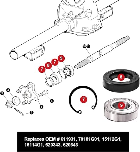 Miniatura 7 de Roykaw Kit de rodamiento y sello de eje trasero para carrito de golf eléctrico EZGO TXTRXVMedalistMarathon, reemplaza al OEM # 611931, 70181G01,
