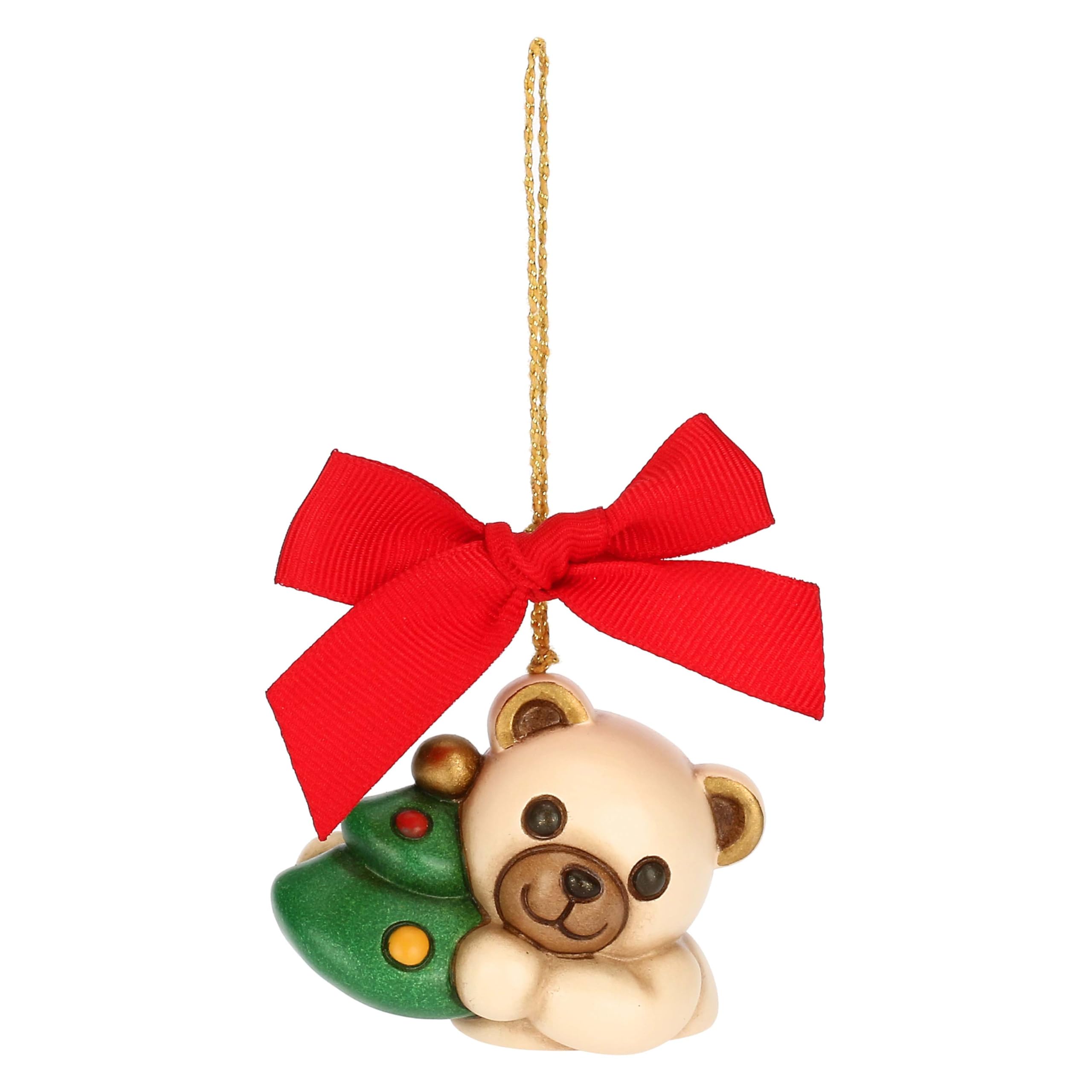 THUN - Christmas Decoration Teddy with Ceramic Christmas Tree, Small, 5.8 x 3.8 cm, Height 4.3 cm