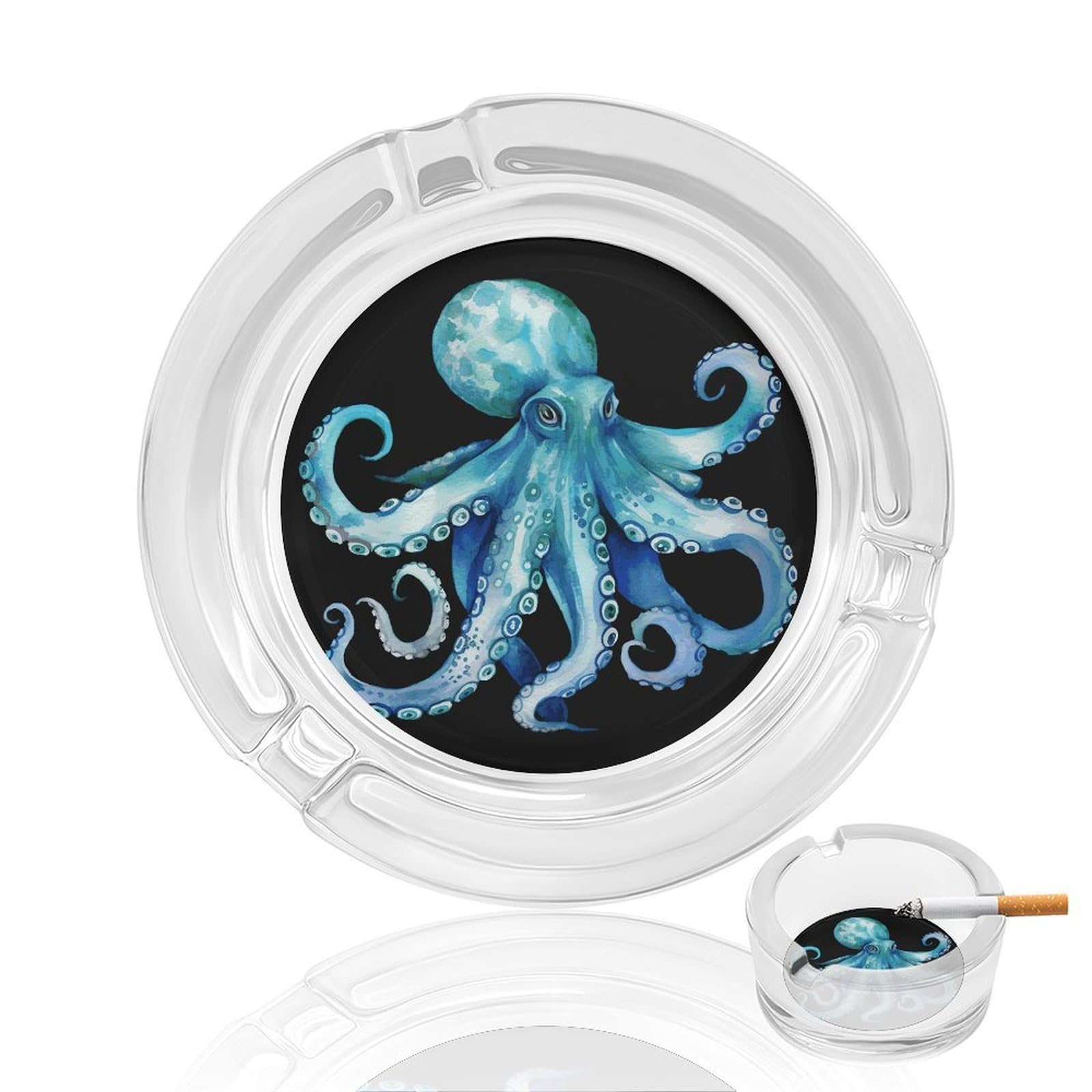 Cendrier en verre bleu aquarelle design chic pour embellir votre bureau et salon