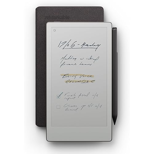 reMarkable Paper Pro Move - Weave Folio Bundle | Ultraportable Color 7.3" Paper Tablet with Marker Plus Pen with Eraser, and a Book Folio Cover in Mosaic Weave – Basalt