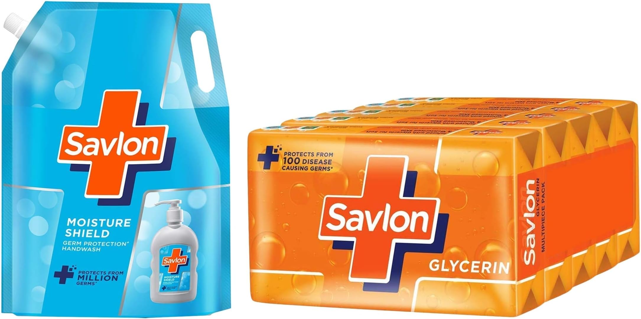 Moisturizing Glycerin Soap Bar With Germ Protection, Pack Of 5-125G Each & Savlon Moisture Shield Germ Protection Liquid Handwash Refill Pouch, 1500ml