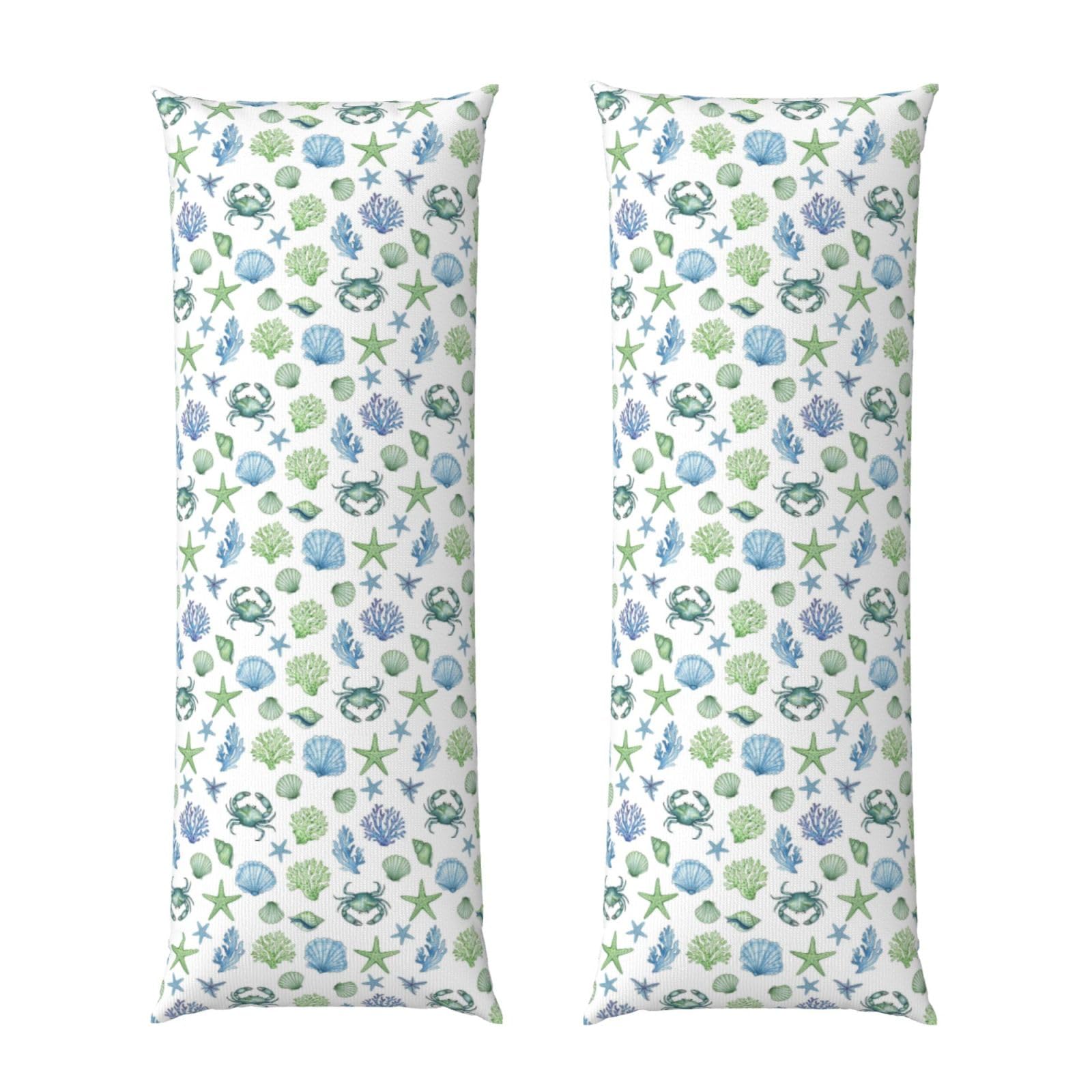 Body Pillow Cover 20x54 Inch, Under Sea Ocean Starfish Shell Coral Crab Watercolor, Silky Soft Long Pillowcase with Hidden Zipper, Wrinkle Resistant Cushion Case for Couch Bed Home