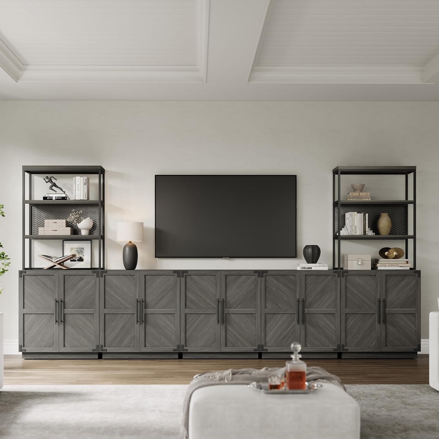 SICOTAS 92" Sideboard Buffet Cabinet with Storage – Extra Wide Farmhouse Credenza with Doors & Adjustable Shelves for Living Room, Entryway