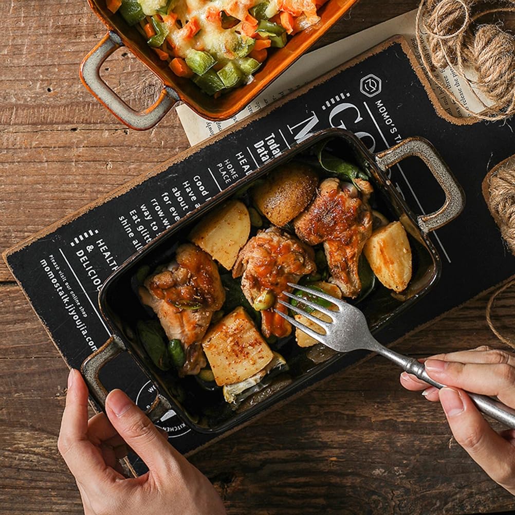 Dxcaicc Plato para Lasaña Rectangular De Cerámica Marrón para Hornear, 2 Piezas, Diferentes Tamaños Disponibles, Bandeja para Hornear con Doble Asa, Mayor Vida Útil,6.5inches