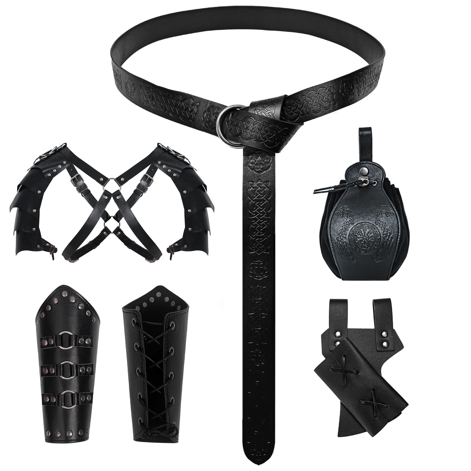 Traje de cinturón medieval de Halloween, accesorios de ropa vikinga, accesorios de disfraz de caballero medieval, juego de 5 para cosplay, mago, bailes de máscaras, Halloween