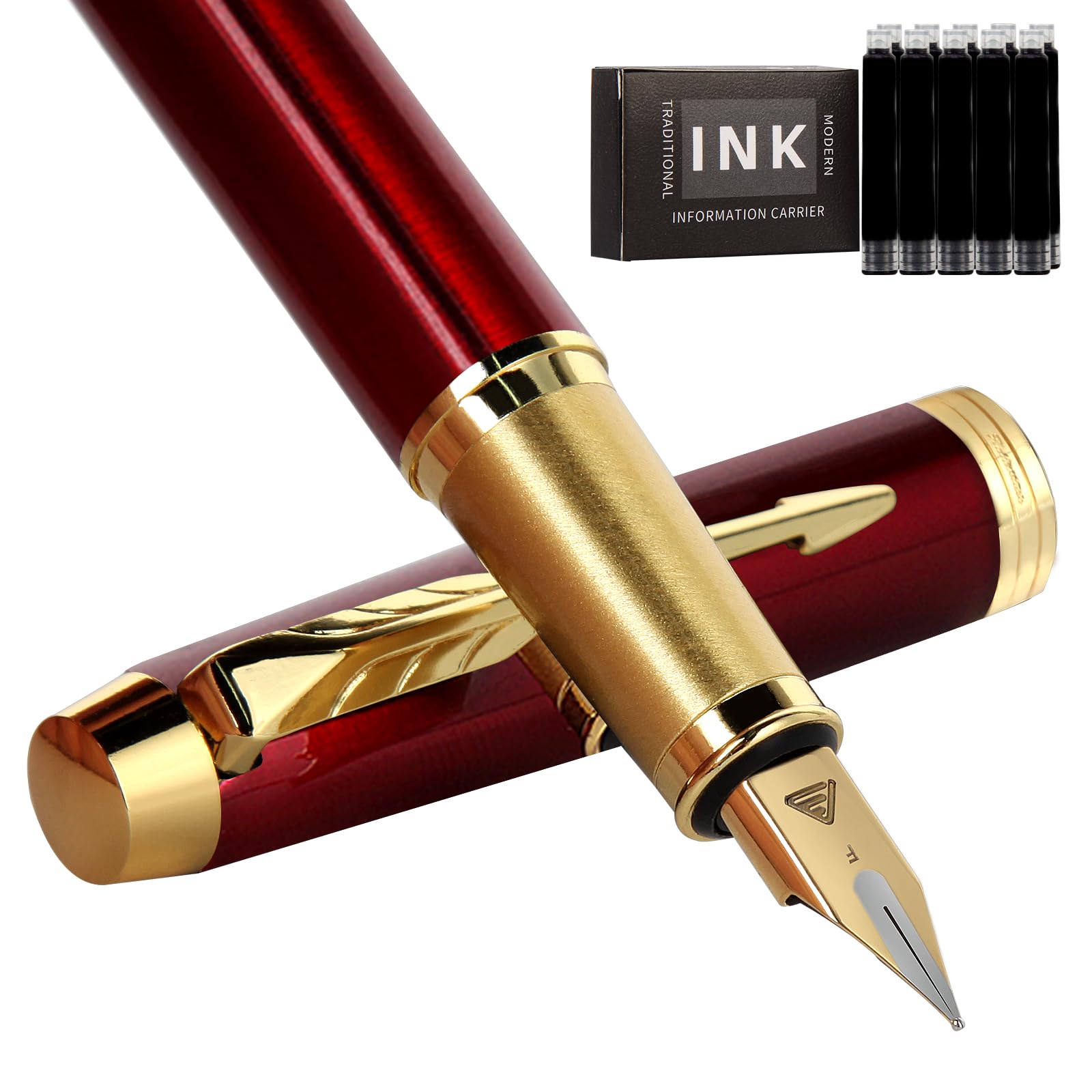 Füllstift Feinpunkt glatte Schreibstifte für Journaling Fancy Stifte mit Geschenkkoffer 8 schwarze Tintenpatronen ein EF-Spitze eine Tinte konvertieren schöne Stift Schriftsteller Geschenke (Rot)