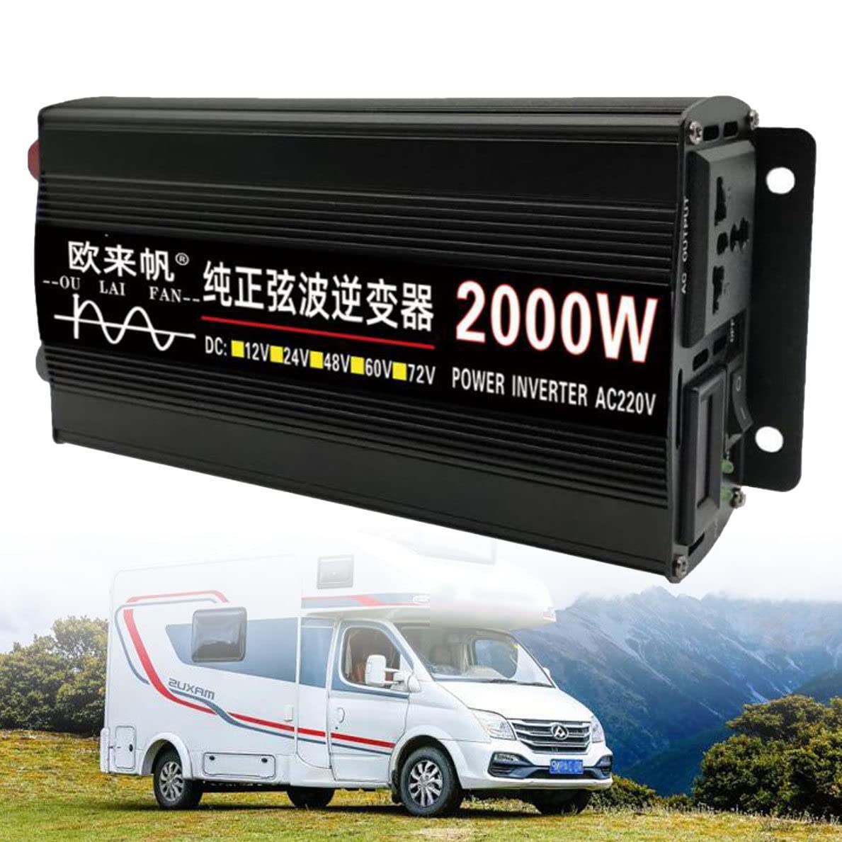 2000W 3000W 4000W Inwerter Czysta fala sinusoidalna Przetwornica napięcia 12V 24V 48V 60V do 110V 230V 240V Moc Przetwornica czystej fali sinusoidalnej z wyświetlaczem LED do laptopa,2000W-12V