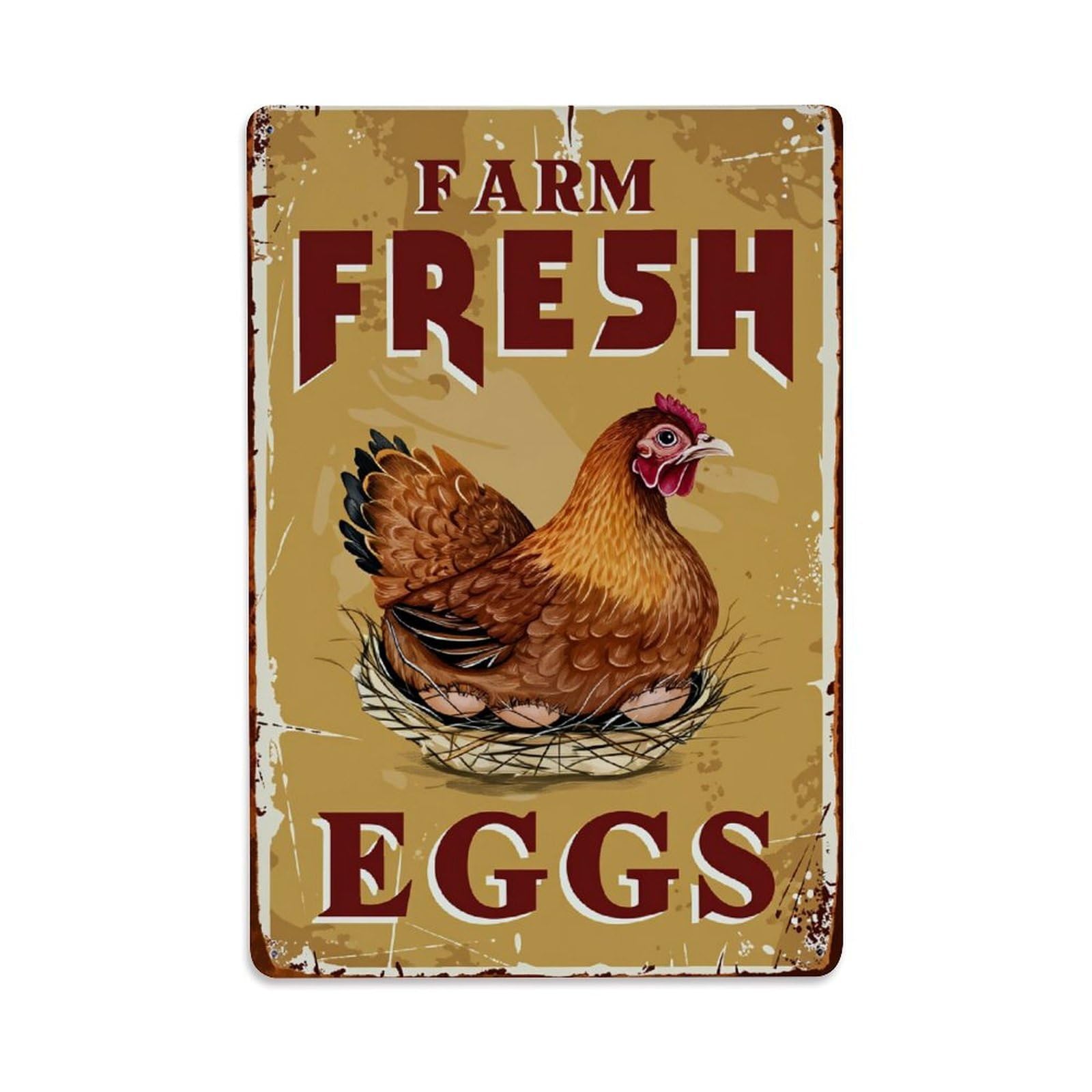 Enderetf Vintage Farm Fresh Eggs Chicken Nest Tin Sign Metal Poster, Home Bar Garage Man Cave Cafe Indoor & Outdoor Wall Decoration 8X12inches