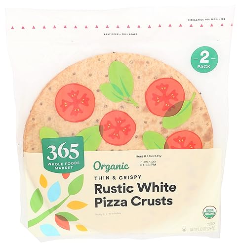 365 by Whole Foods Market crusts de pizza orgánicos finos y crujientes color blanco rústico 2 paquetes 1onza