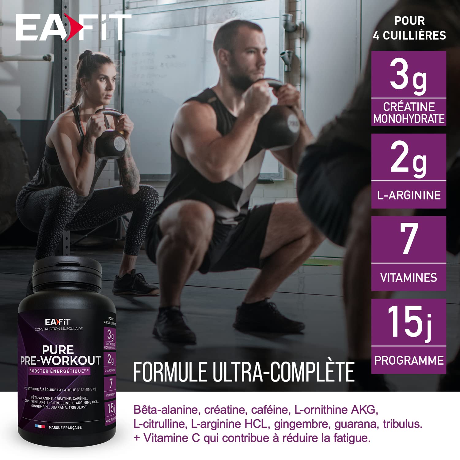 EAFIT Pure Pre-Workout - 330g - Saveur Fruits Rouges - Booster énergétique - Certifié Anti-Dopage | Booster Pre-Workout Energetique, Creatine Et Cafeine Pour La Musculation - Certifie Anti-Dopage, Fruits Rouges, 330 g