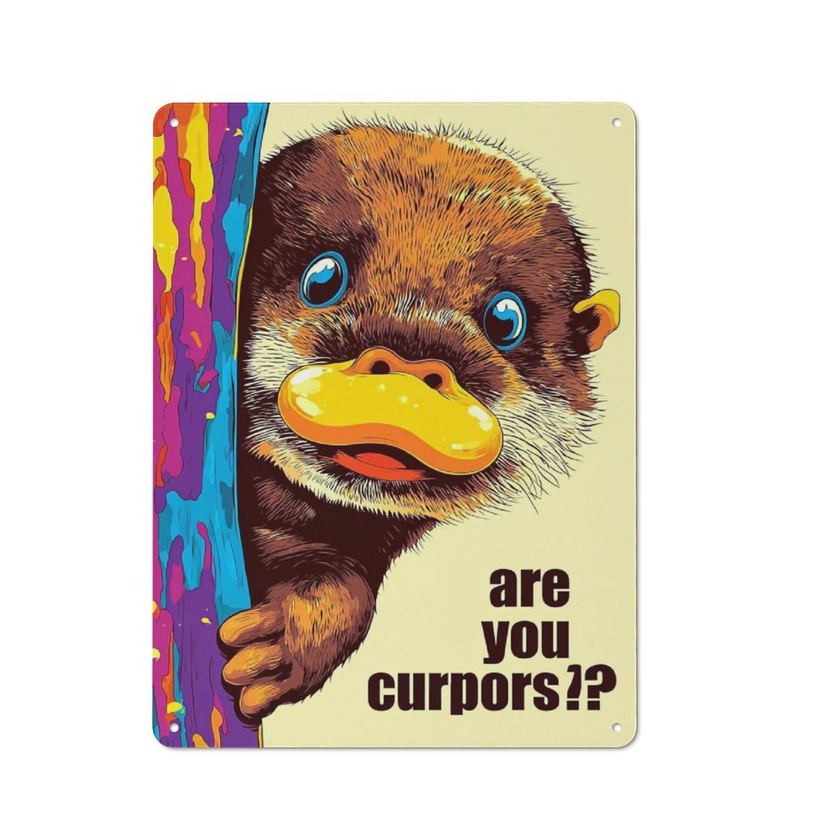 Junmoney Curious Otter Peeking Fun Art Office Metal Sign With Design 40X30cm, Classic Study Room Decor For Office, Study, Studio Or Hallway