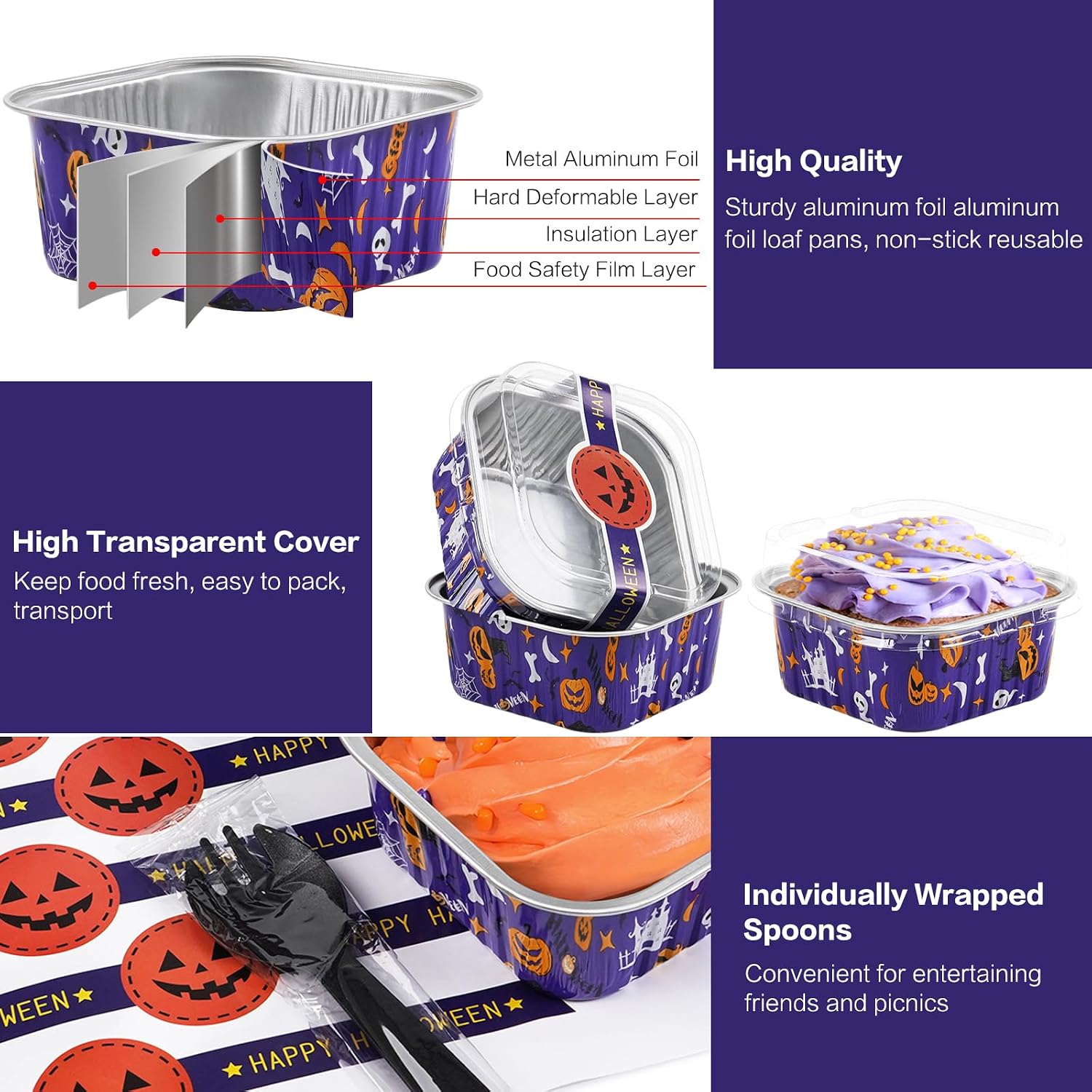 Halloween Mini Cake Pans with Lids Square 5oz, 25Pack ZOXILEN image 3